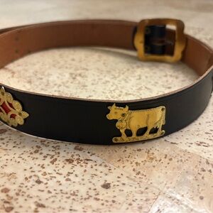 Vintage Swiss Appenzeller Black and Gold Leather Belt - 37 Inches